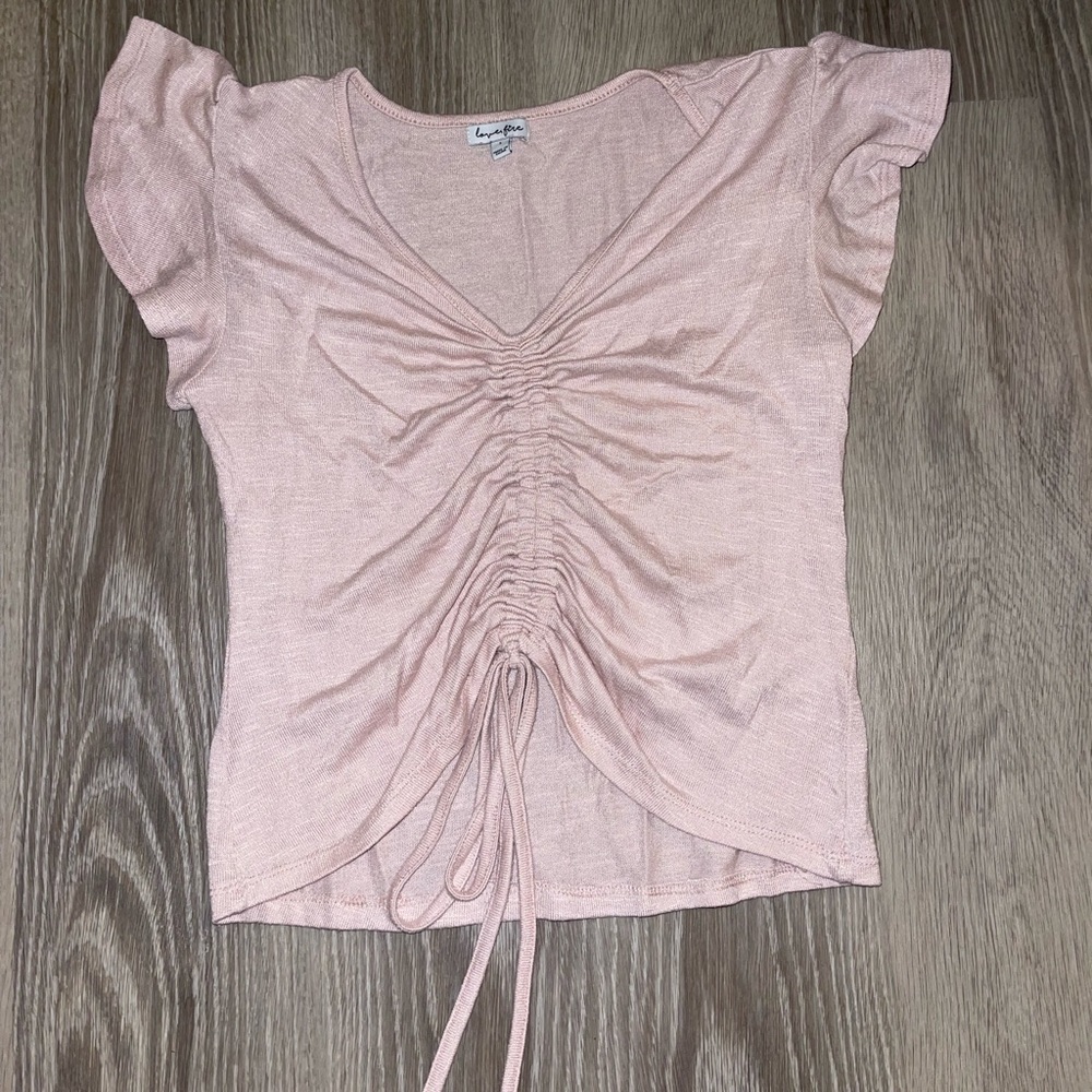 short sleeve light pink with tie and ruffle sleeves